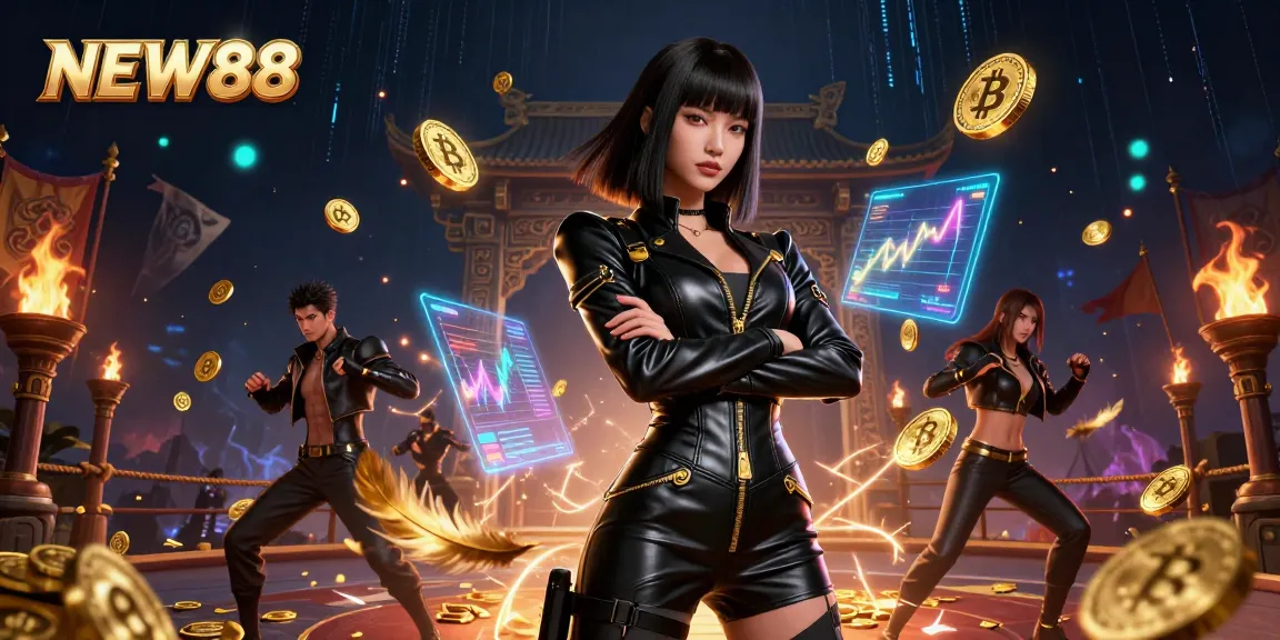 Experience exciting gaming adventures at NEW88 with a stunning Asian woman leading the casino scene.