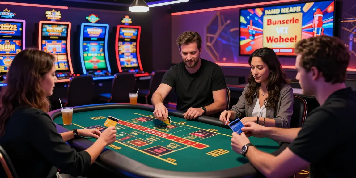 Exciting moment at casinos that accept credit cards, showcasing diverse players engaging with a live dealer and vibrant gaming atmosphere.