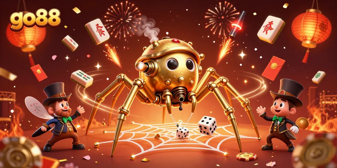 Experience thrilling gameplay with go88, featuring a dynamic casino scene of a steampunk spider and fly gentleman.
