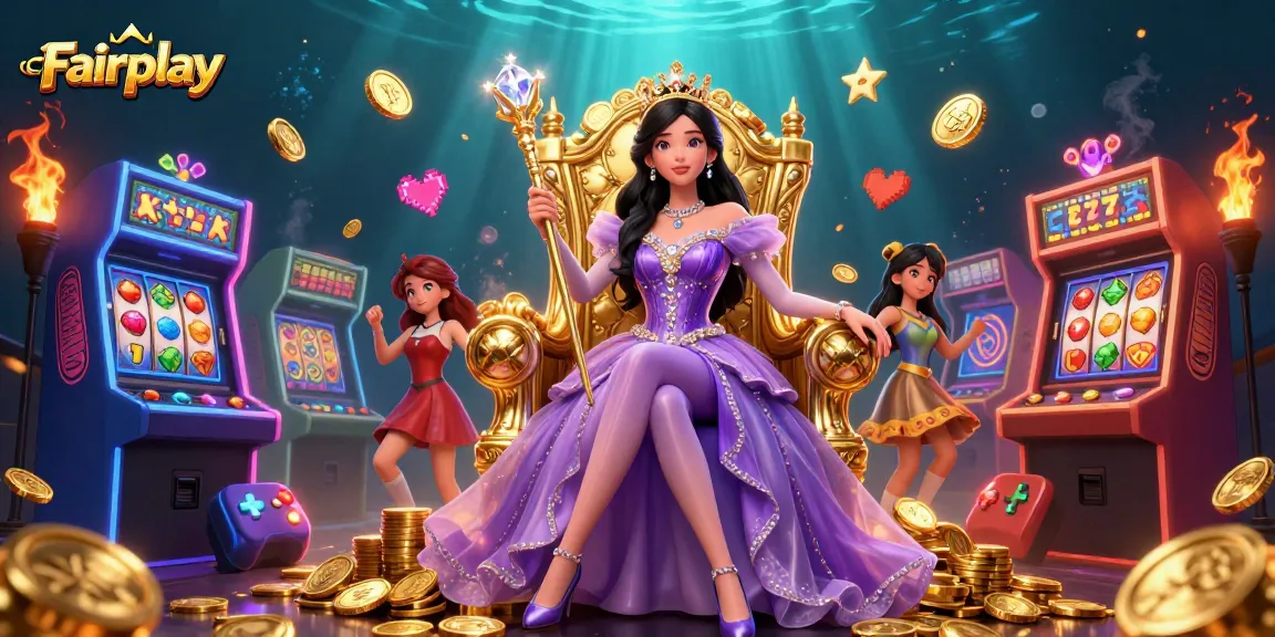 Experience the thrill of Fairplay in a dazzling casino scene filled with slot machines and golden coins.