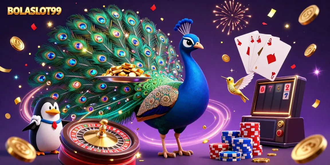 BOLASLOT99 showcases a vibrant 3D casino scene with unique characters and dynamic gameplay elements.