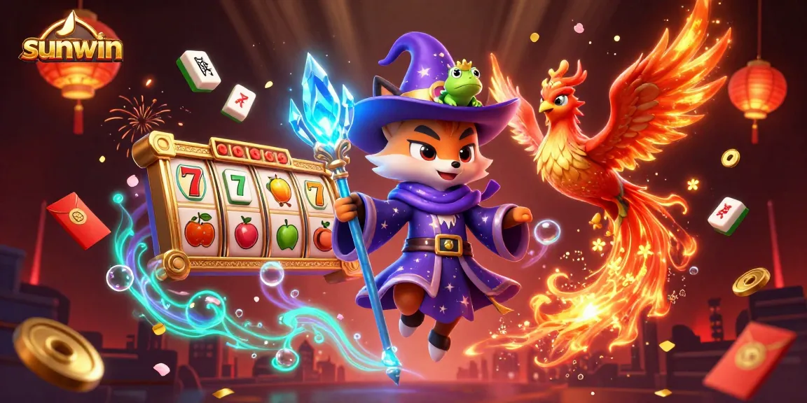 Experience thrilling gameplay with sunwin's vibrant 3D casino illustration featuring magical elements and slot games.