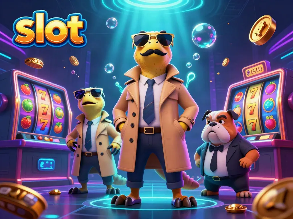 Experience the slot adventure with cartoon raptors and slot elements in a vibrant casino scene