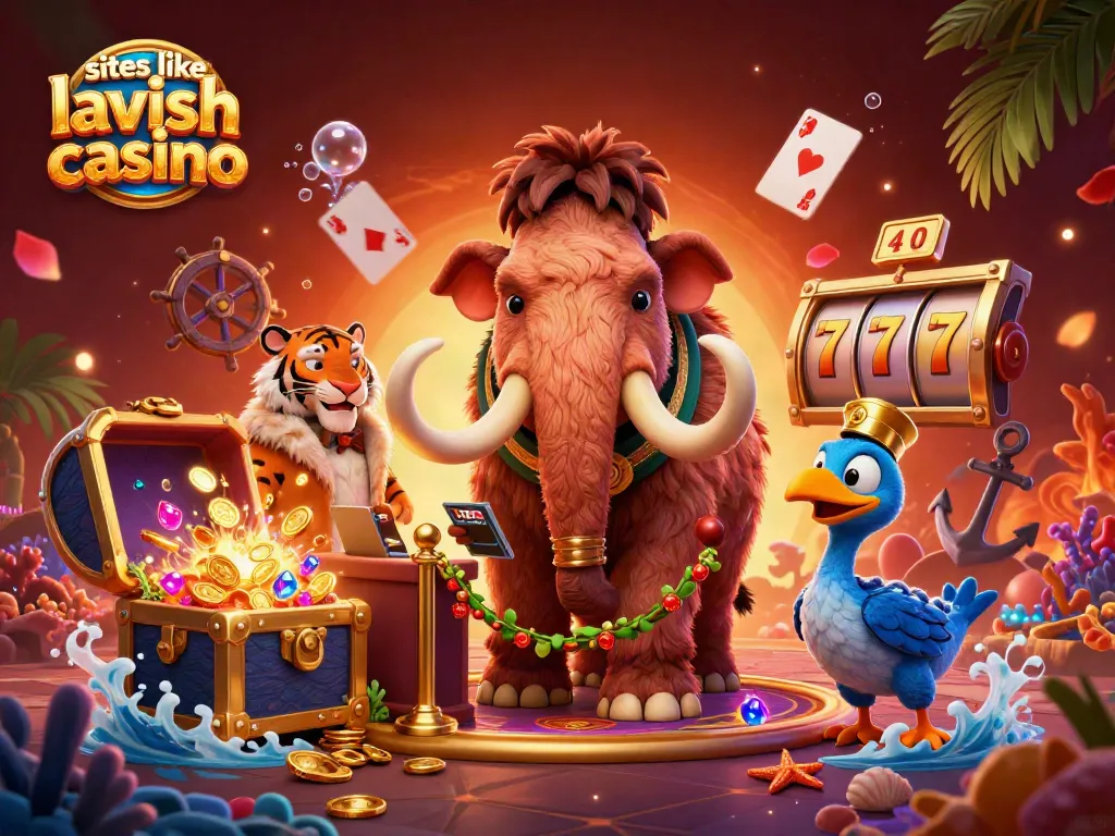 Experience the excitement of sites like lavish luck casino with engaging game elements in a vibrant scene.