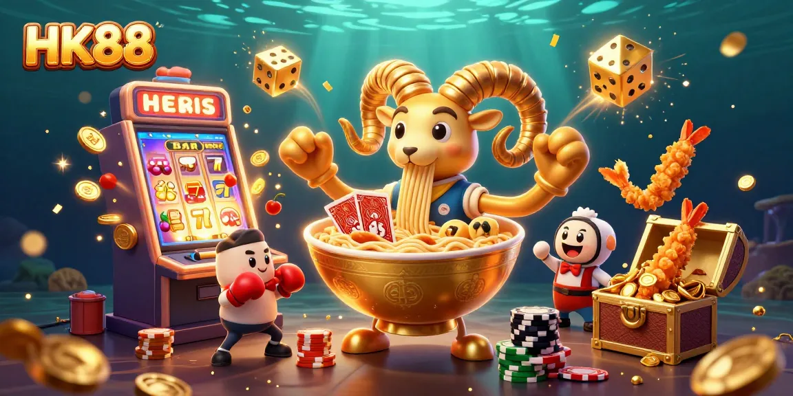 Experience the vibrant thrill of HK88 with a dynamic casino scene featuring charming characters and exciting game elements.