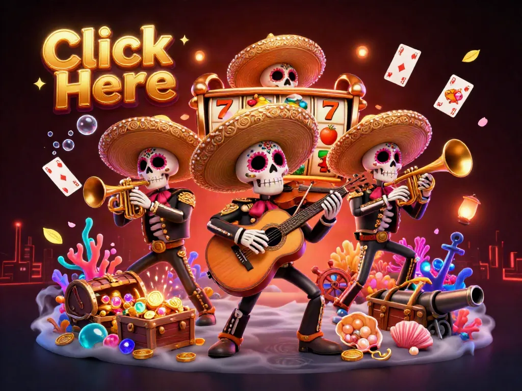 Click Here to join the vibrant casino adventure with colorful Day of the Dead mariachi characters and exciting slot elements.