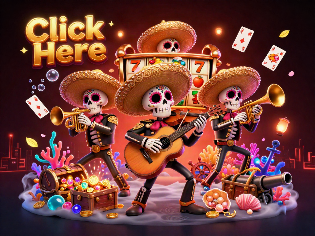 Click Here to join the vibrant casino adventure with colorful Day of the Dead mariachi characters and exciting slot elements.