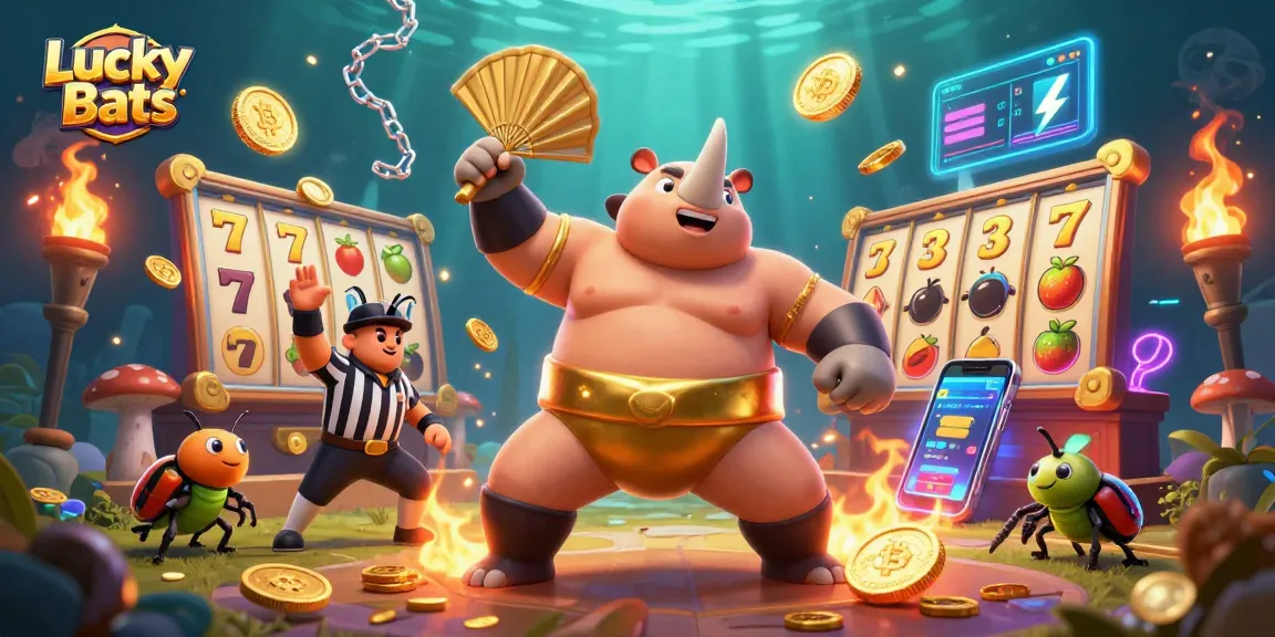 Experience the excitement of Lucky Bats as the sumo champion beetle stomps coins while slot reels spin.