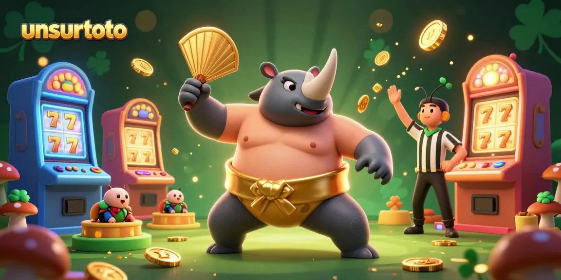 Engage with the thrilling gameplay of unsurtoto featuring a powerful sumo beetle champion surrounded by lively casino elements.