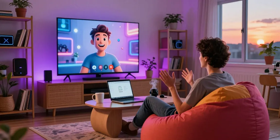 Engaging in ai spicy chat in a cozy tech-inspired living room.