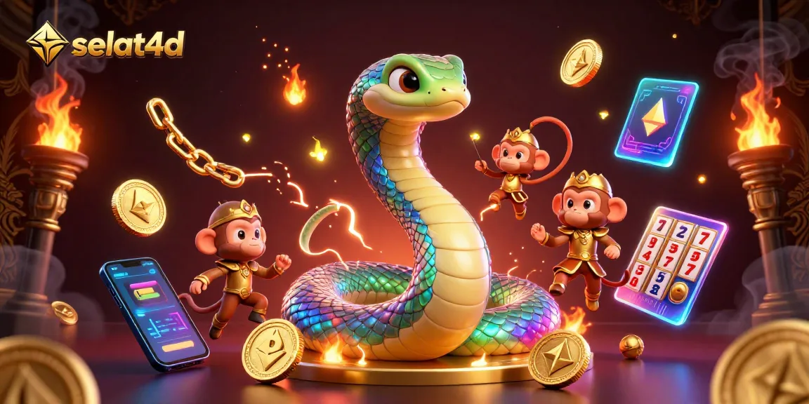 Engage with the vibrant selat4d casino scene featuring a rainbow serpent, monkey king, and crypto elements.