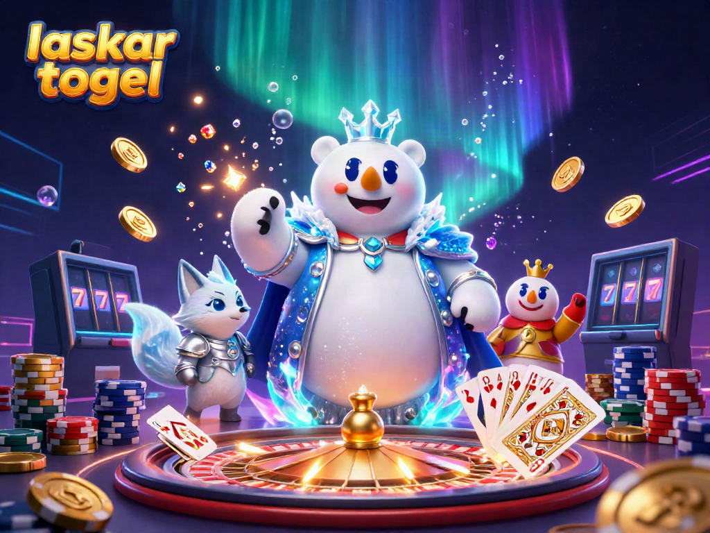 Experience thrilling laskar togel action with a majestic ice king and snow fox in this vibrant casino scene.