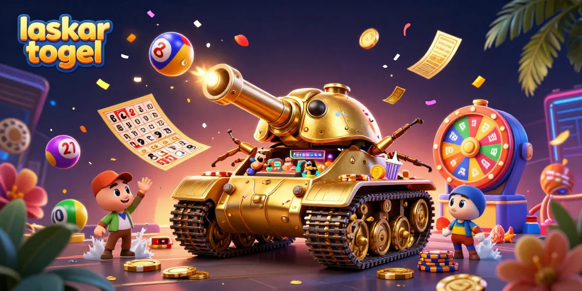 Experience the fun of laskar togel with unique casino-themed elements bursting in this vibrant illustration.