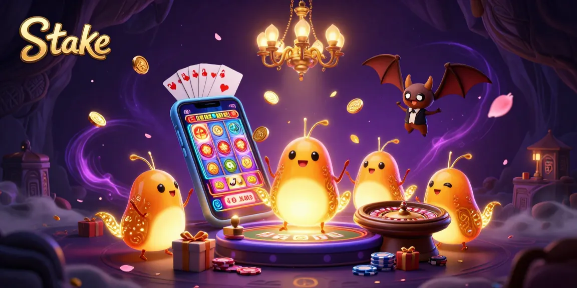Play exciting games at Stake casino, surrounded by animated glowworms and rich casino elements.