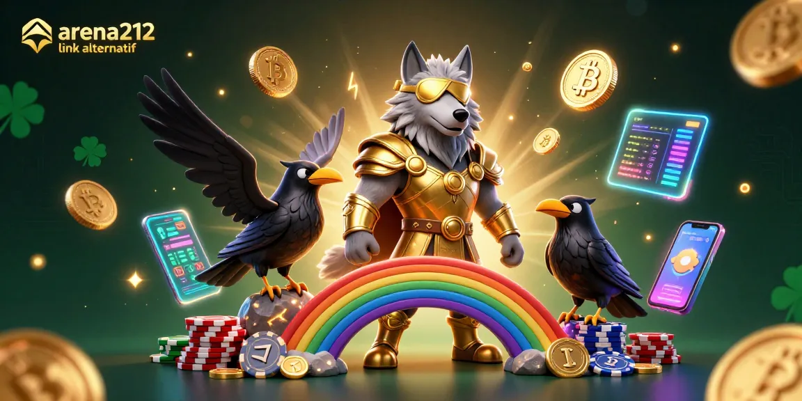Mengakses arena212 link alternatif dengan ilustrasi kartun Odin dan ravens dalam pengaturan kasino.