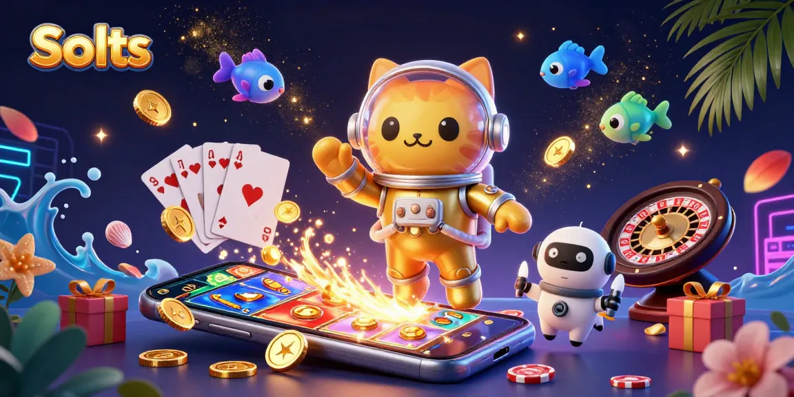 Slots game featuring a cartoon astronaut cat surrounded by casino elements and golden coins