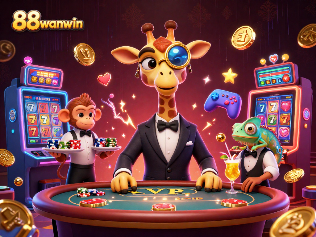 Experience thrilling gaming action with 88wanwin's vibrant casino atmosphere featuring unique characters.