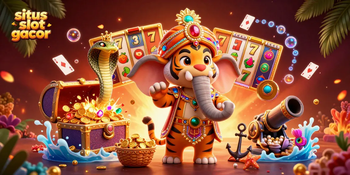 Engage with the situs slot gacor through adventurous 3D illustration featuring vibrant game elements.