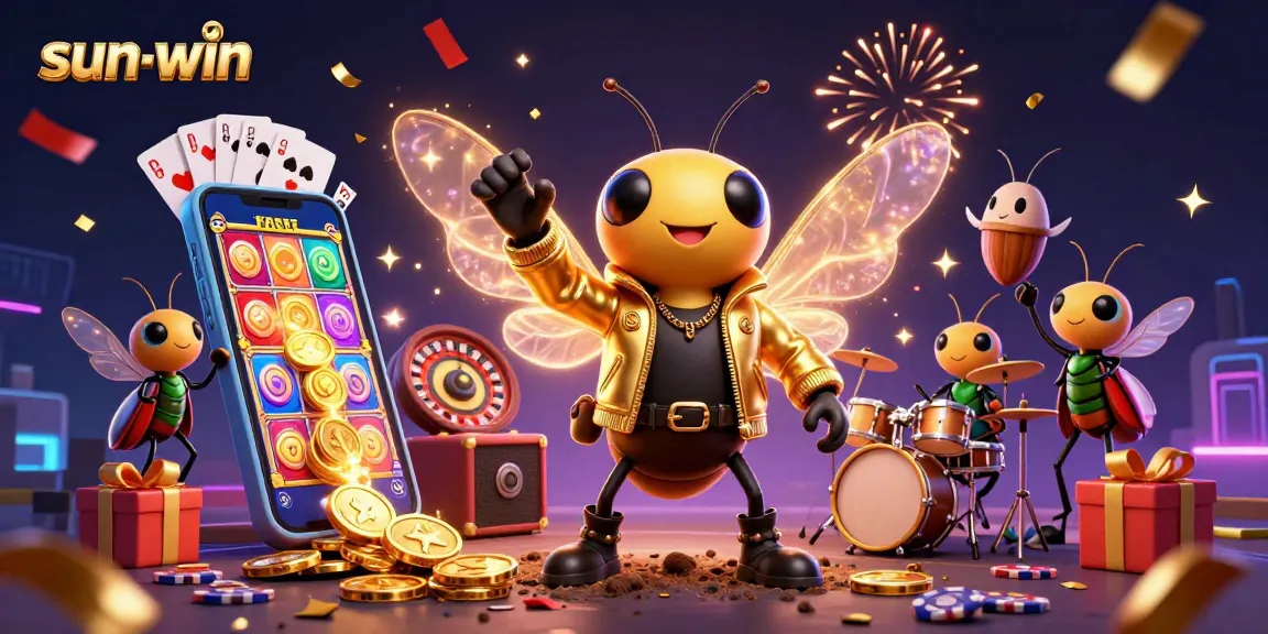 Experience the excitement of sun-win as a cicada rock star dazzles in a vibrant casino scene!