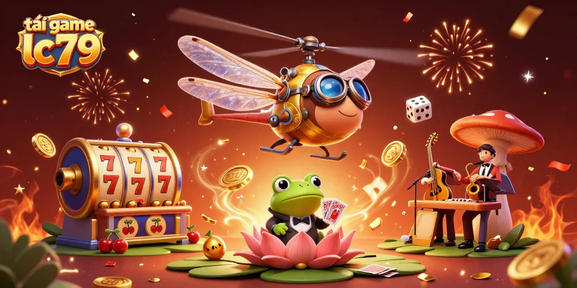 Tải game lc79 với hình ảnh đầy màu sắc của một sòng bạc và các nhân vật thú vị.
