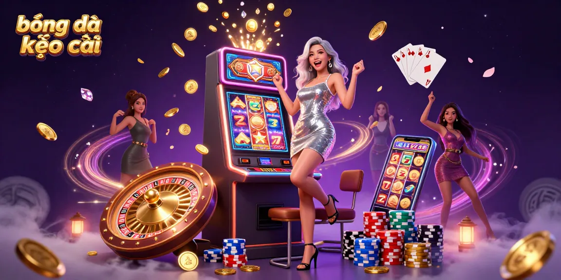 Spin and win with bóng đá kèo nhà cái at a vibrant casino, featuring an excited Asian woman celebrating a jackpot.