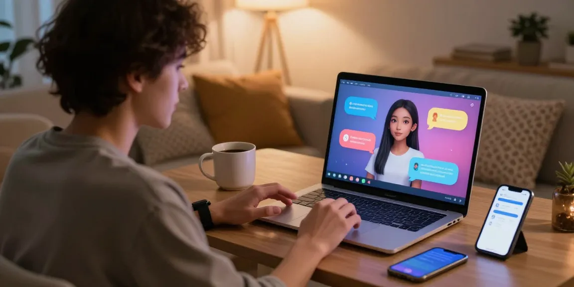 Interactive NSFW AI chat scene with custom character and cozy virtual background.