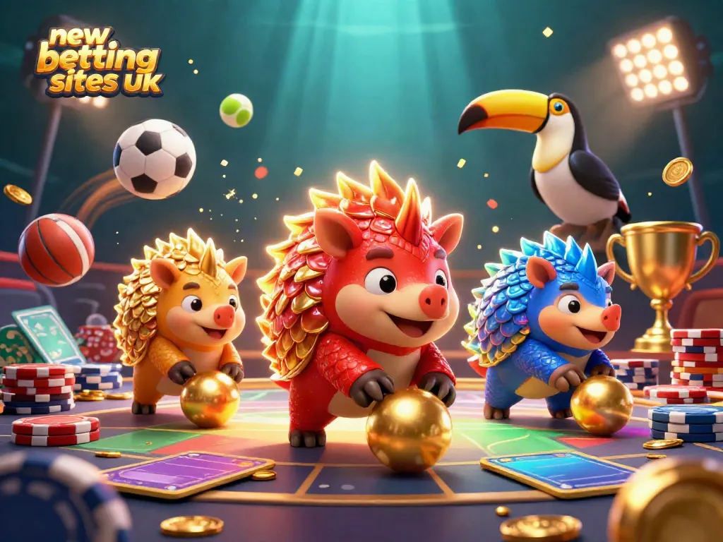Engaging scene of rival pangolins in armor interacting with sports elements, highlighting new betting sites UK.