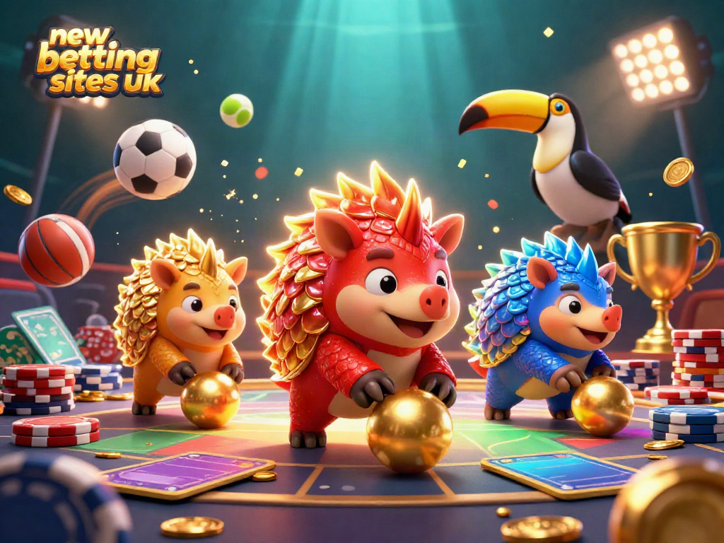 Engaging scene of rival pangolins in armor interacting with sports elements, highlighting new betting sites UK.