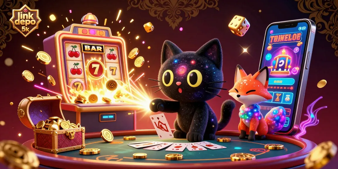 Experience thrilling spins with link depo 5k in this vibrant cosmic casino scene filled with jackpot excitement.