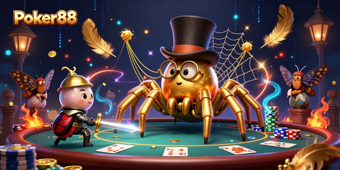 Engage in thrilling poker action at Poker88 with a lively 3D illustration showcasing exciting game elements.