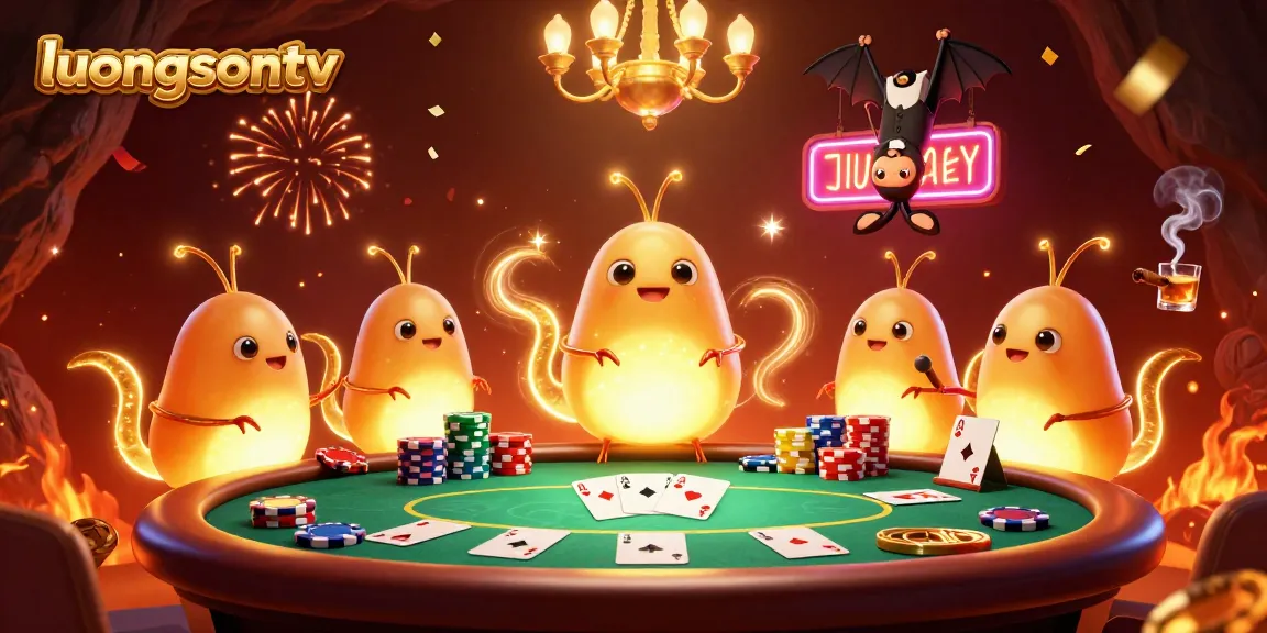 Experience live poker action with luongsontv as glowworms illuminate a vibrant casino scene