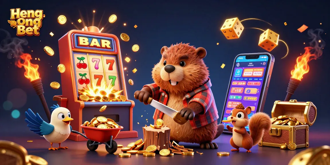Experience winning with Heng Ong Bet at our colorful casino illustrated scene filled with excitement and coins.