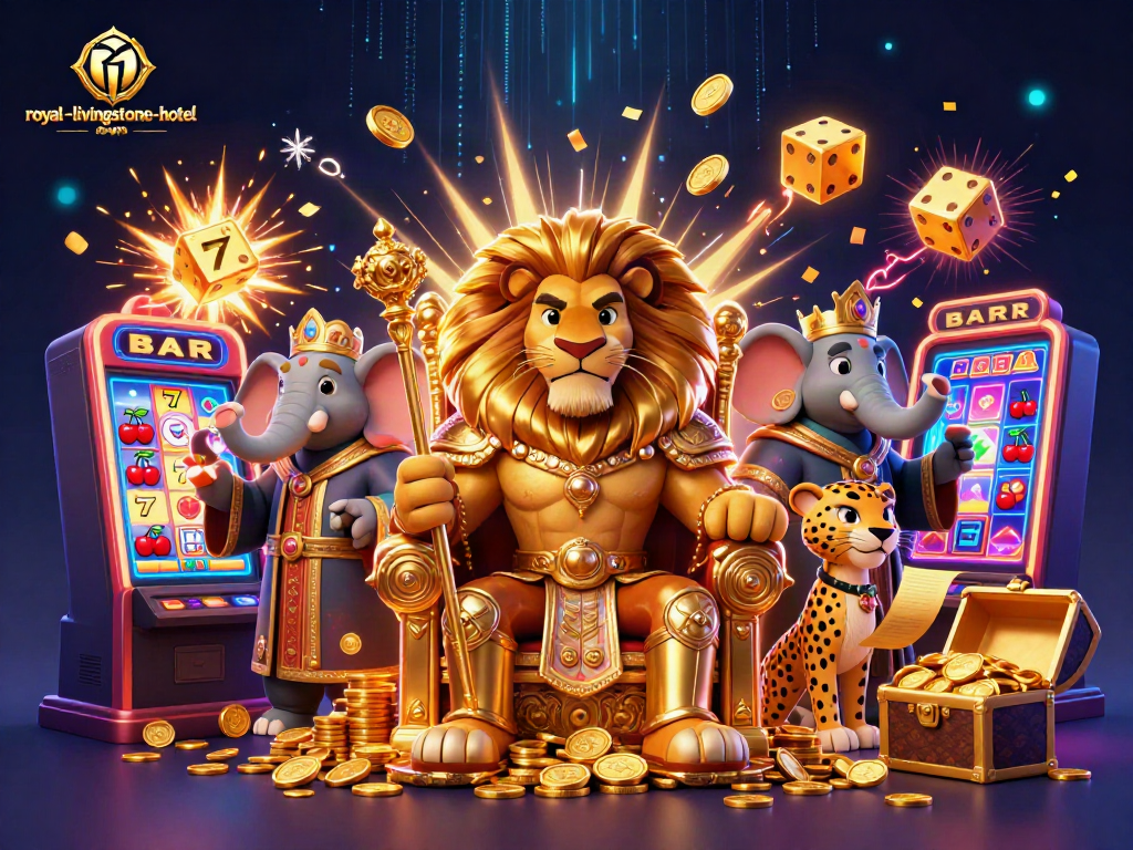 Berjudi dengan slot mesin jackpot yang berkilau di royal-livingstone-hotel.