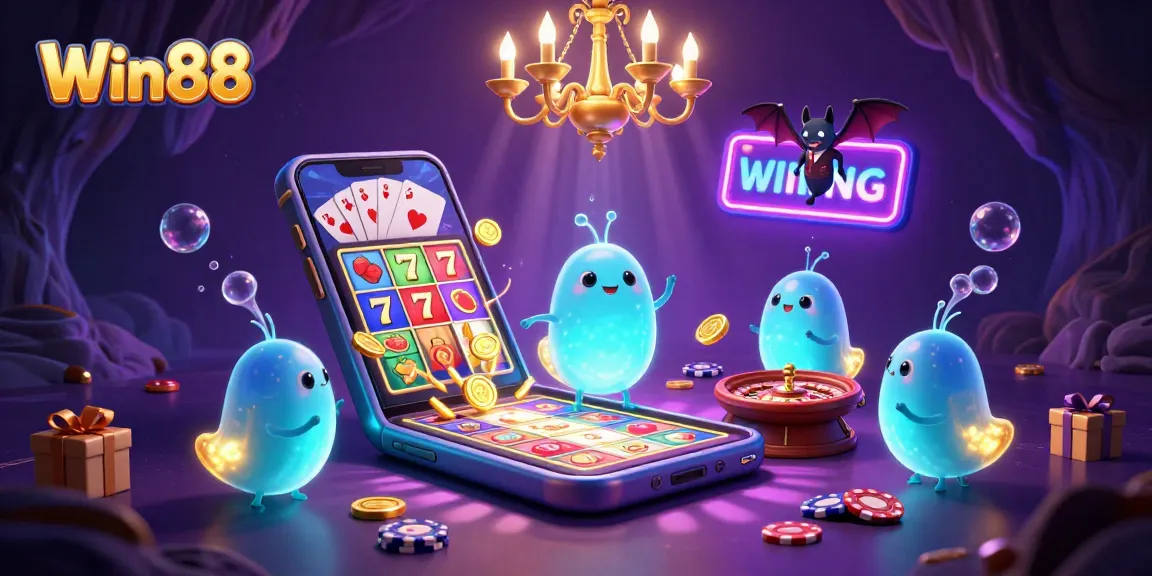 Win88 celebrates lively play with glowworms illuminating a vibrant cave casino scene.