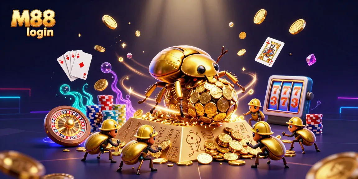 M88 login to find your fortune amidst sparkling gems and golden coins in this vibrant casino scene.