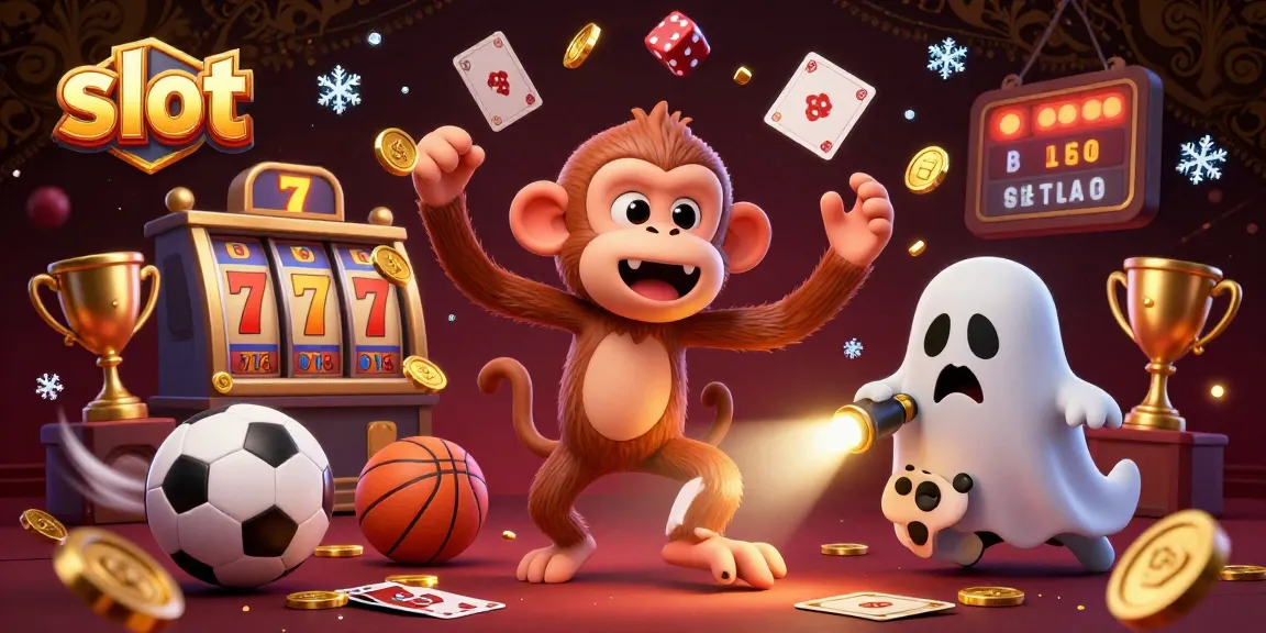 Track the jackpot action in a vibrant 3D illustration with the playful slot monkey and curious puppy.