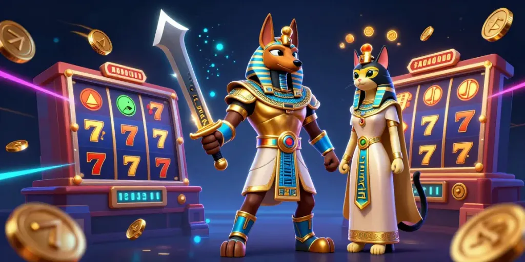 แสดงเกมสล็อต เว็บตรง สล็อตเว็บตรง ที่มีภาพงดงามของอานูบิส นักรบอียิปต์โบราณ และบูสเตอร์สัตว์ศักดิ์สิทธิ์