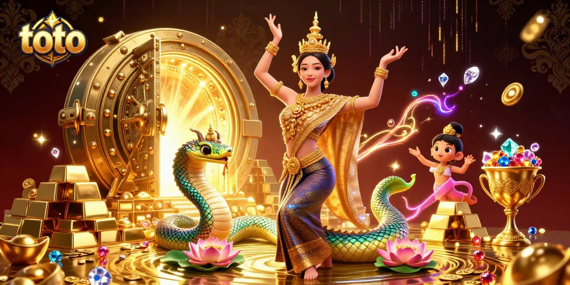 Spin and win big at toto with a stunning illustration of a traditional Thai dancer and Naga serpent.