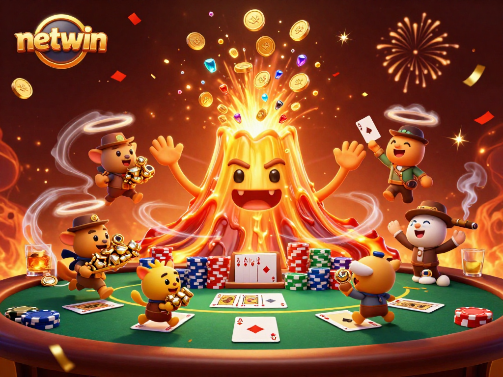 Experience netwin's thrilling eruption of treasures in a vibrant casino scene.