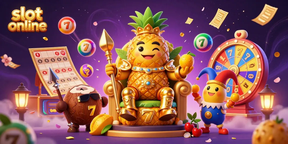 Bermain slot online dengan jackpot melimpah dikelilingi elemen kasino berwarna-warni.