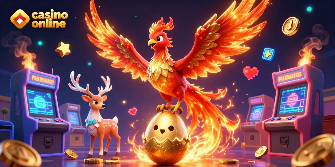 Experience vibrant and dynamic casino online gaming action with our 3D illustration featuring a phoenix and game elements.