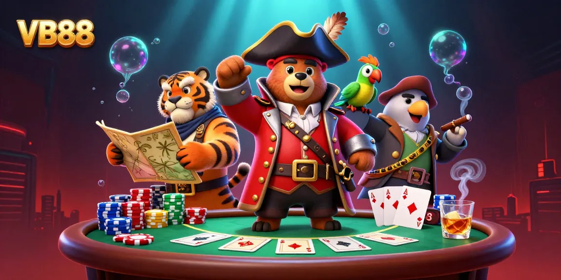 VB88 pirate-themed poker scene with characters and gambling elements creating excitement.