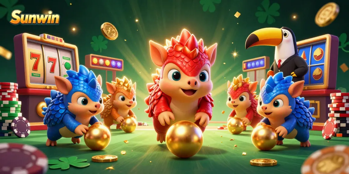 Sunwin offers exciting gameplay with dynamic pangolins and vibrant slot aura in this animated scene.