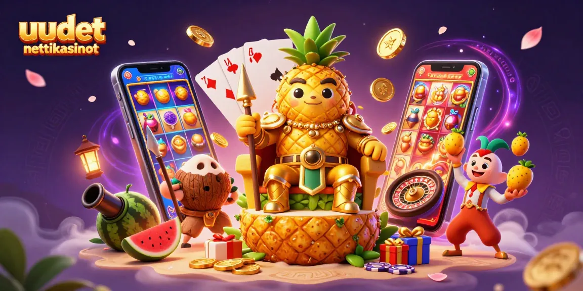 Vertaile uusia nettikasinoita rikkaita bonuksia ja jännittäviä pelejä esittelevässä 3D-illustratiossa.