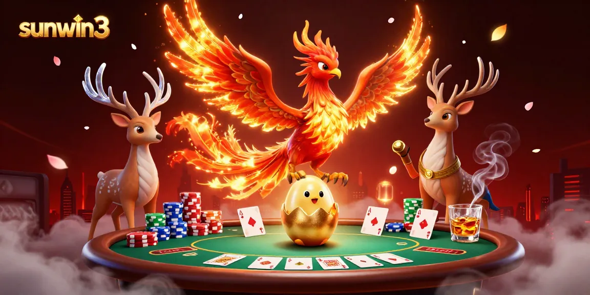 Experience thrilling poker action with sunwin3 as a vibrant phoenix and stag illuminate the game.