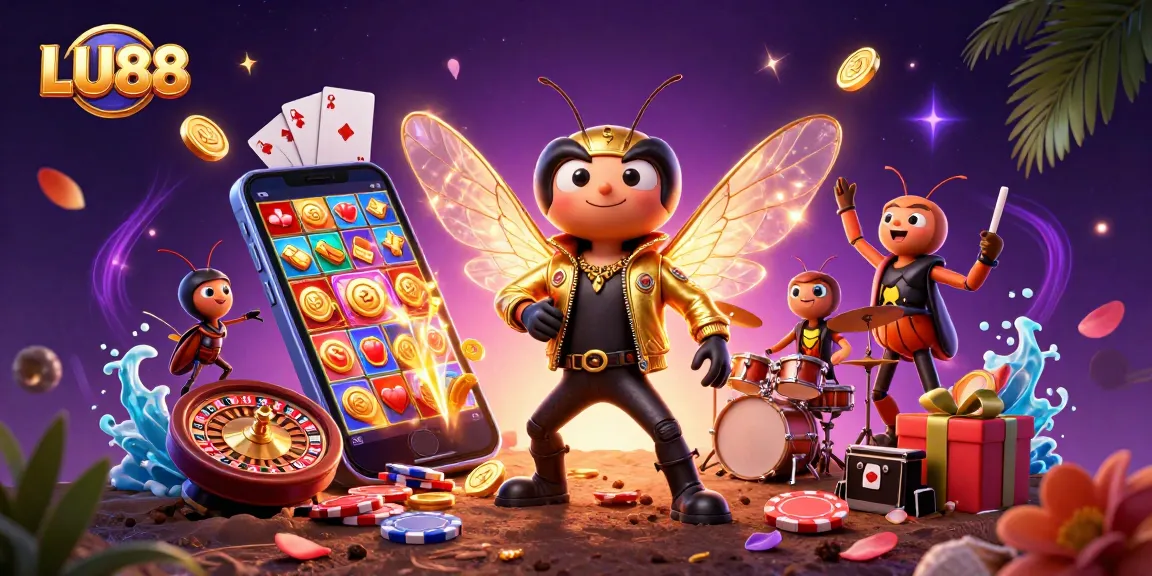 Experience LU88's thrilling gameplay with a vibrant casino scene featuring unique characters and exciting gaming elements.