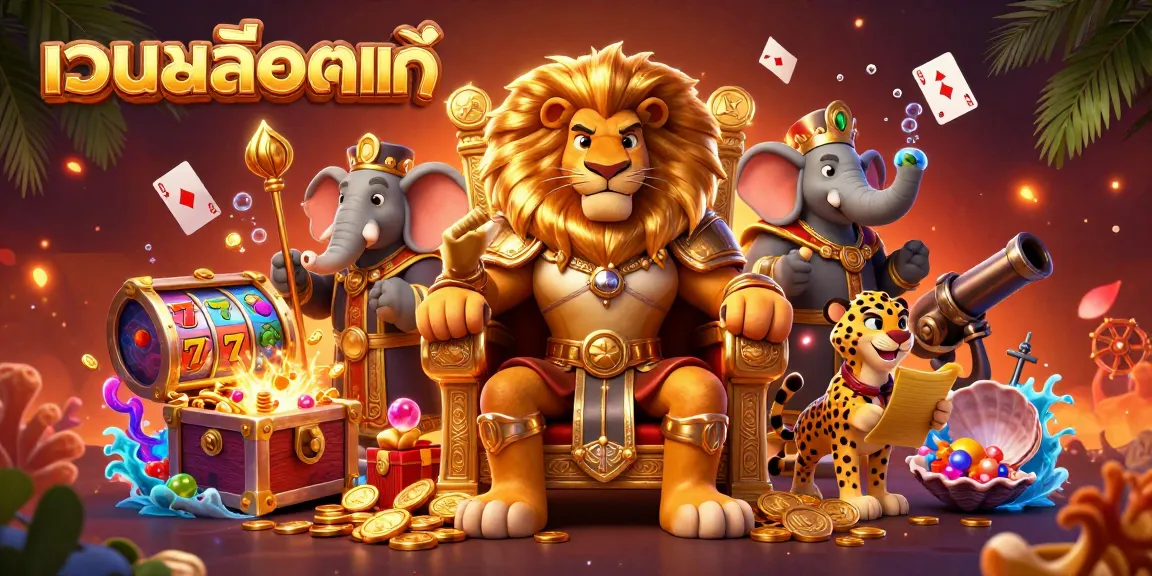 Engage in เว็บสล็อตแท้ with colorful slot reels and royal characters in a vibrant casino world.