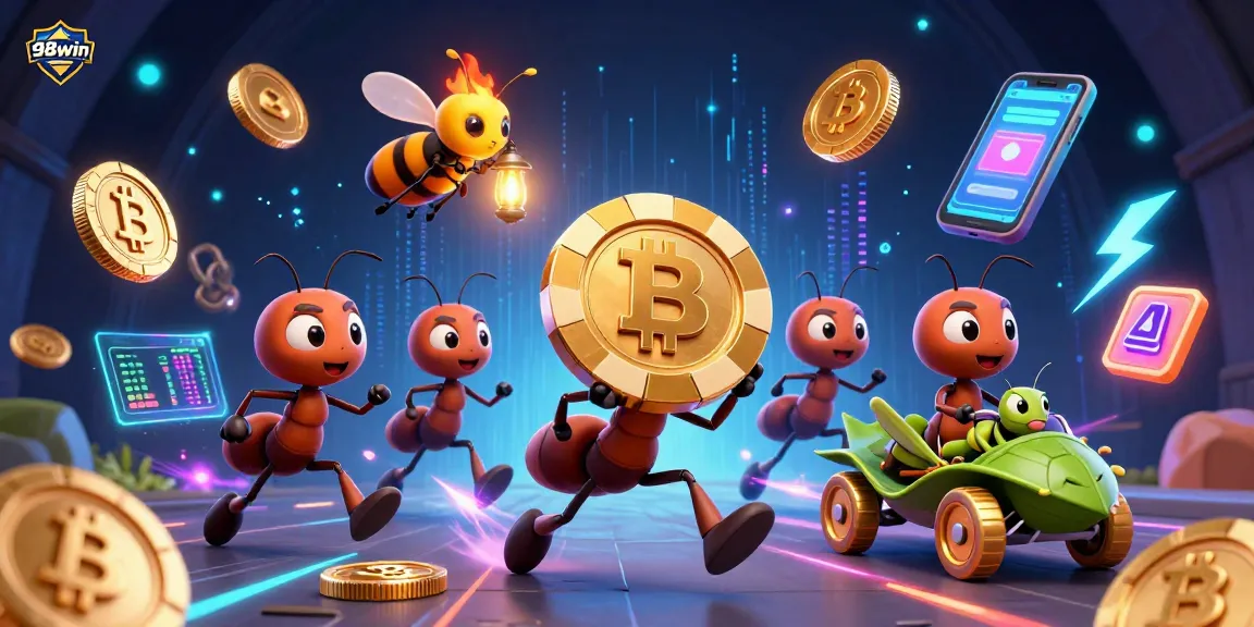 Engage with 98win and dive into a world of vibrant 3D casino thrills featuring animated characters and crypto elements.
