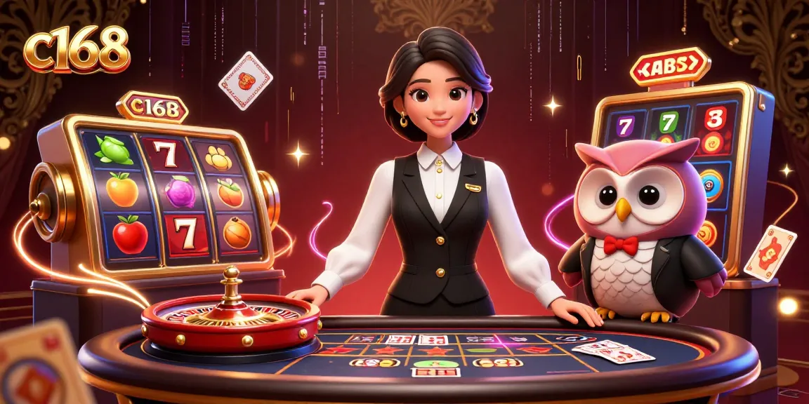 Experience thrilling games at c168 with an elegant dealer and vibrant slot elements