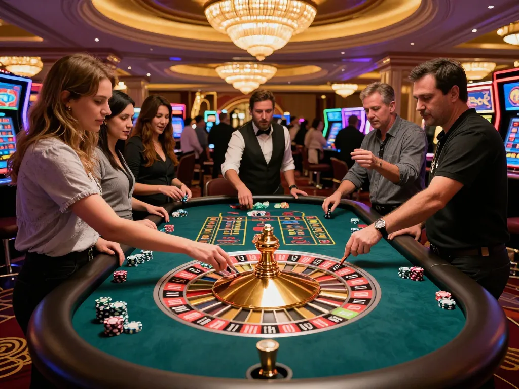 May88 players enjoy the thrill of roulette at a vibrant Las Vegas casino table.